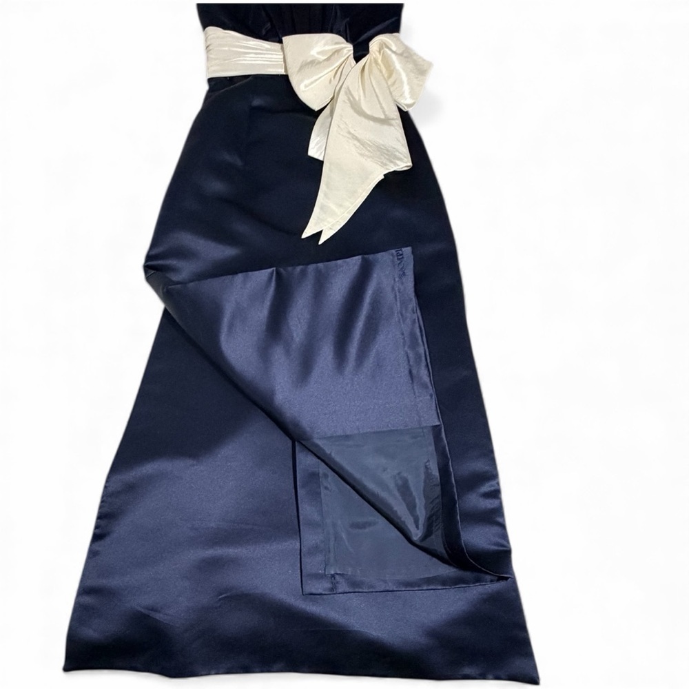 Bill Levkoff Strapless Dress in Deep Blue with Light Cream Bow Sz 10 - Picture 7 of 10